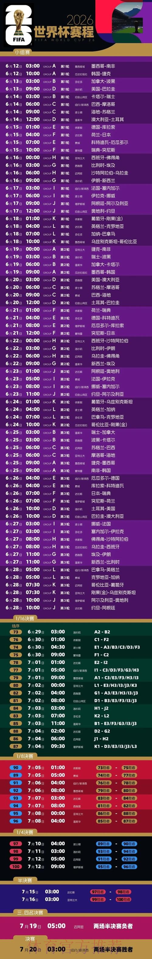 2026世界杯完整赛程完整版高清直播免费观看 2026世界杯完整赛程完整版高清直播免费观看